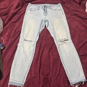 Trendy Light Blue Ripped Skinny Jeans